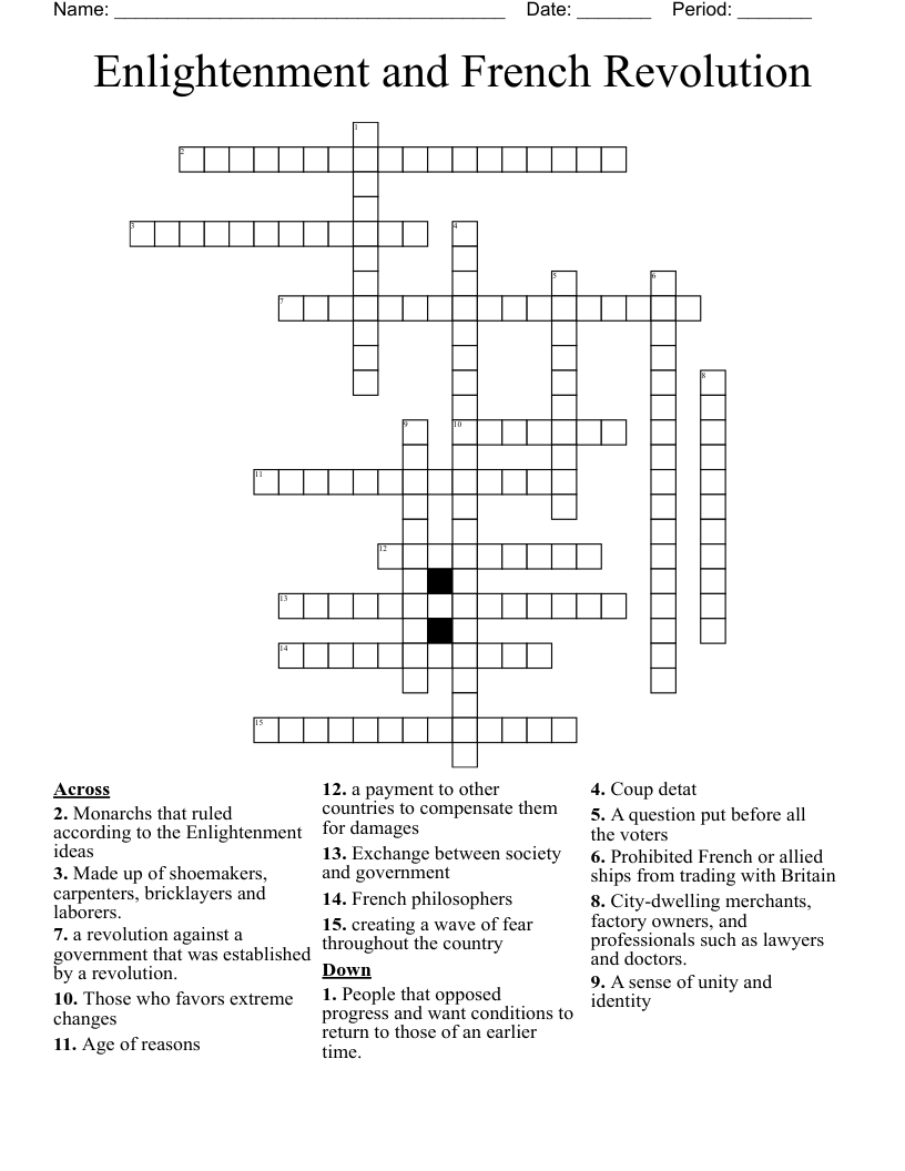 Enlightenment and French Revolution Crossword
