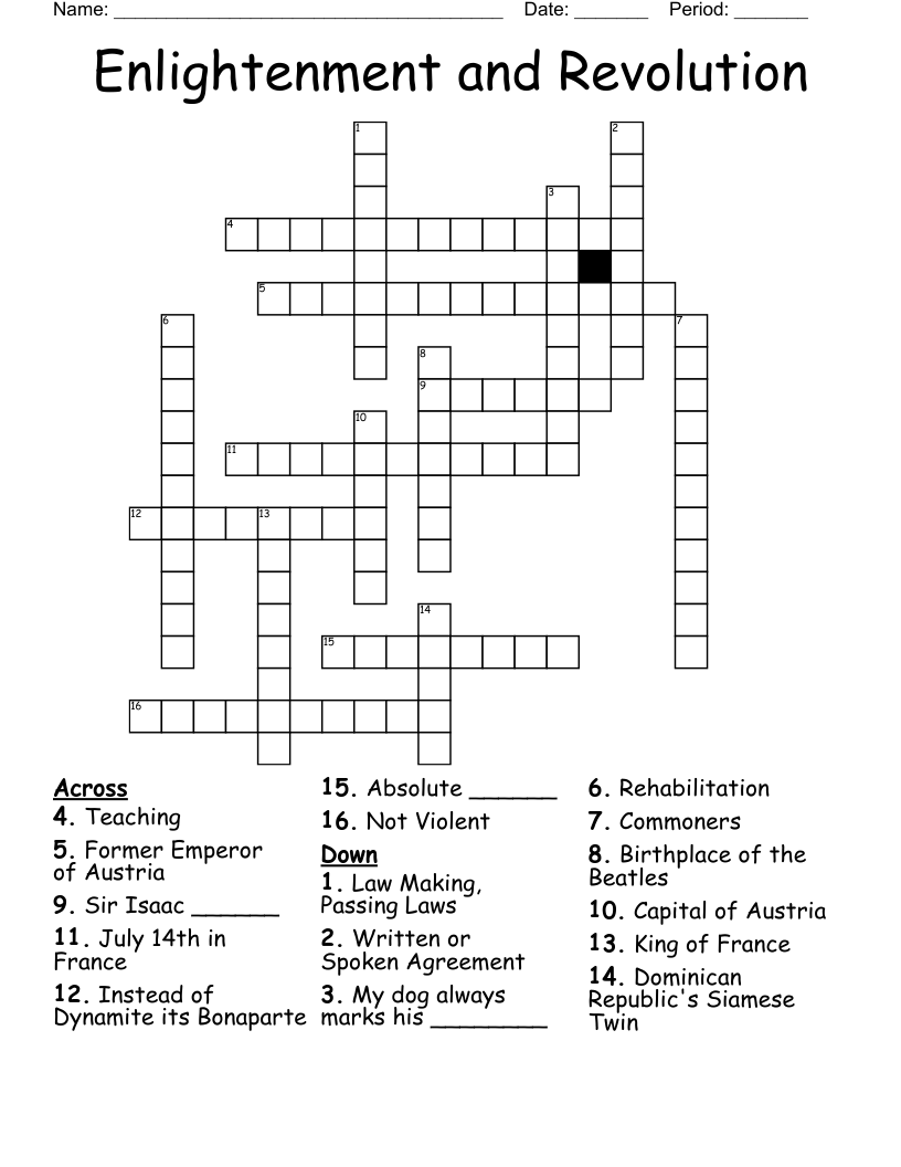 Enlightenment and Revolution Crossword