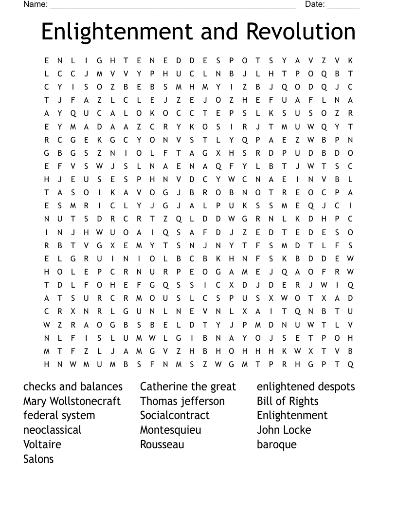 Enlightenment and Revolution Word Search