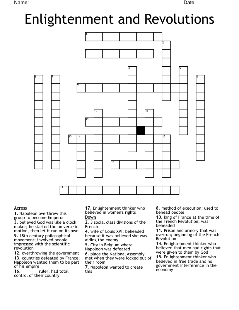Enlightenment and Revolutions Crossword