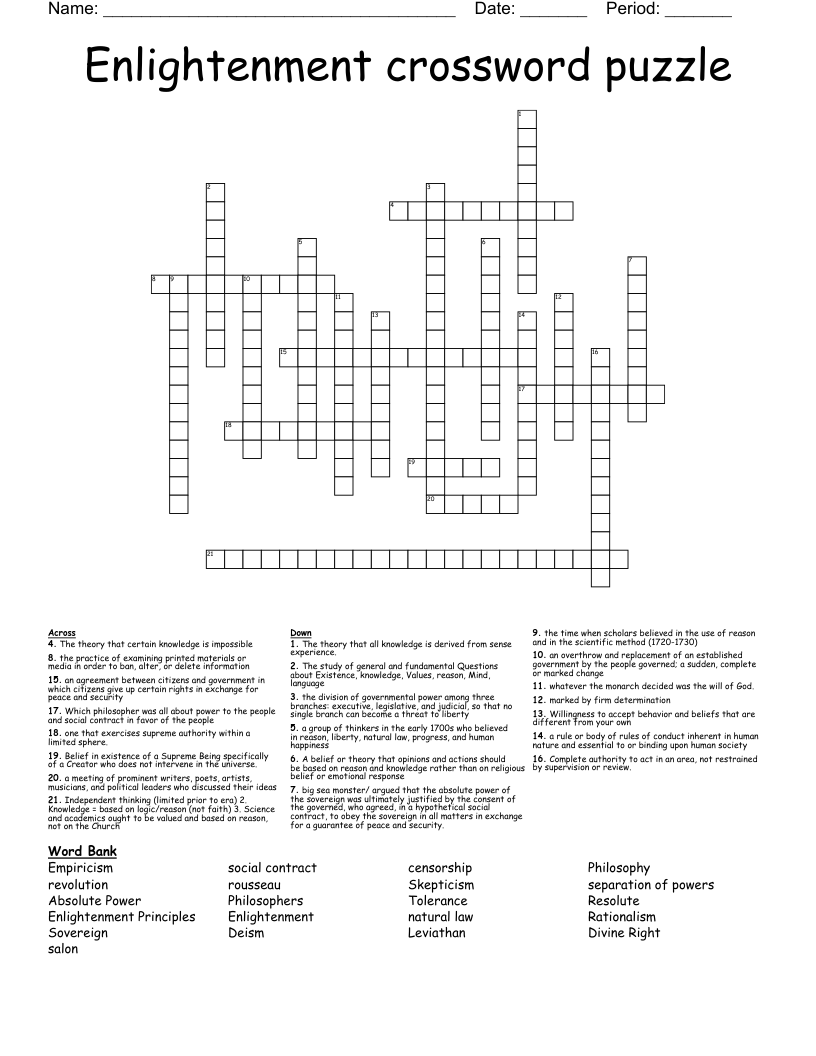 Enlightenment crossword puzzle