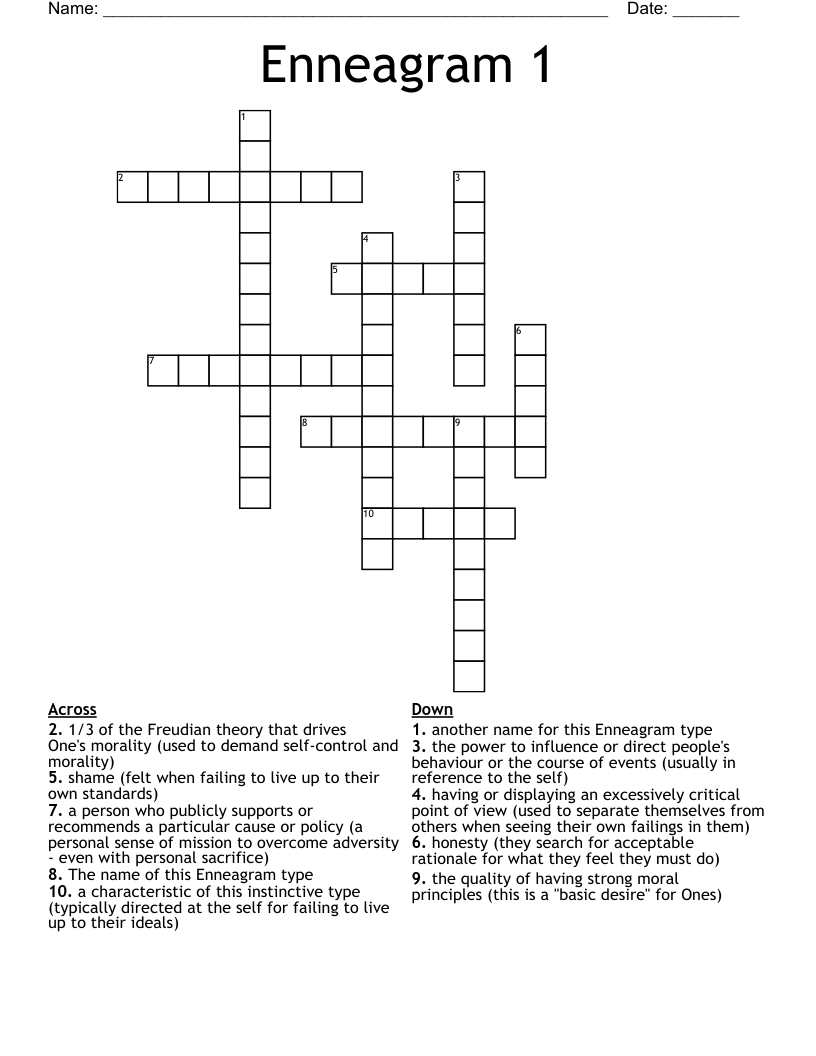 Enneagram 1 Crossword