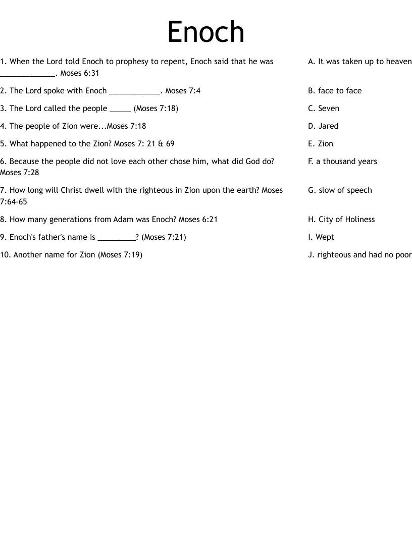 Enoch Worksheet