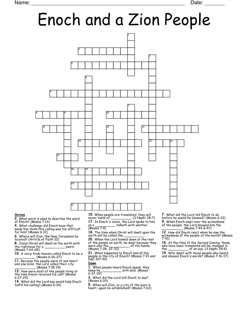 Enoch and a Zion People Crossword