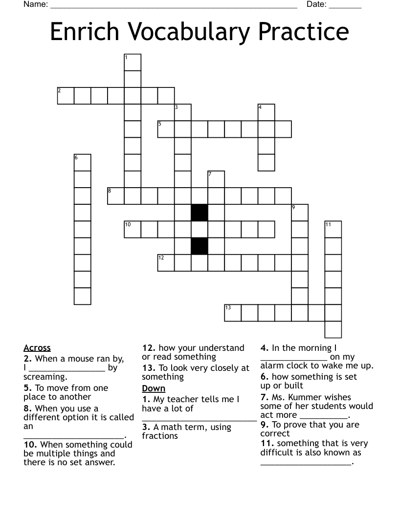 Enrich Vocabulary Practice Crossword