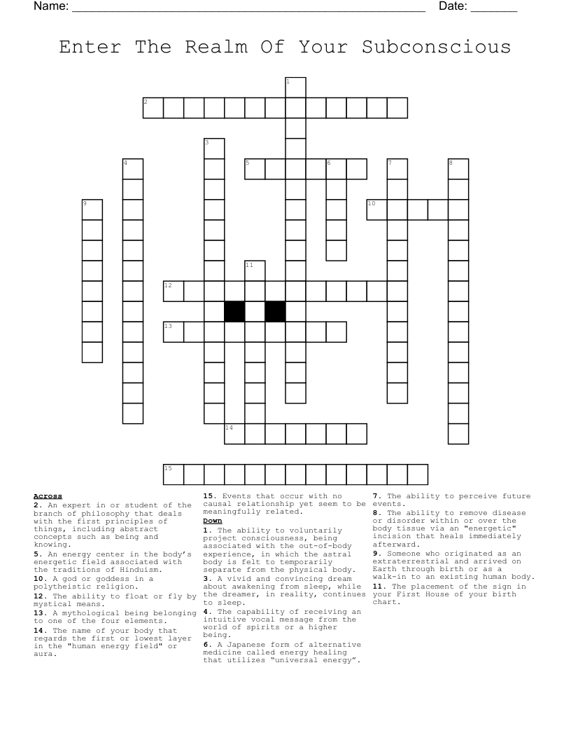 Enter The Realm Of Your Subconscious Crossword