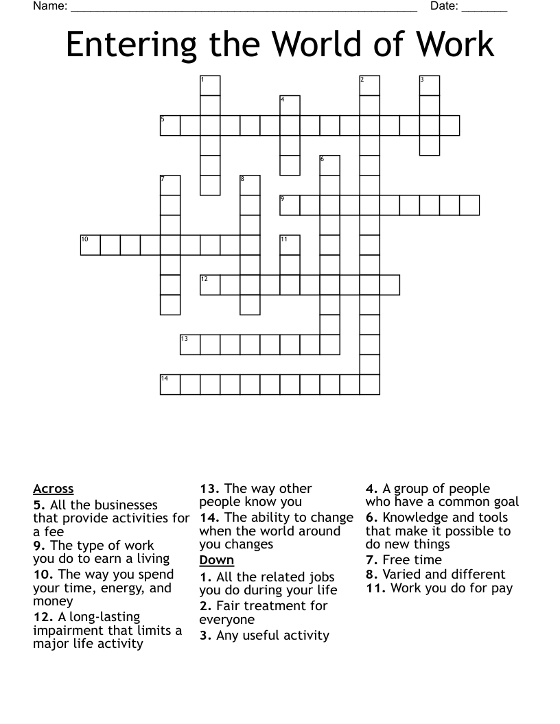 Entering the World of Work Crossword
