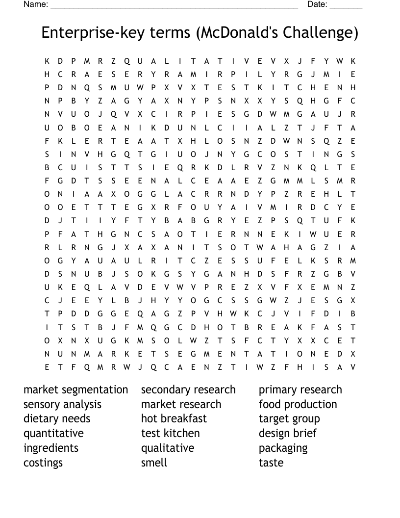Enterprise-key terms (McDonald's Challenge) Word Search