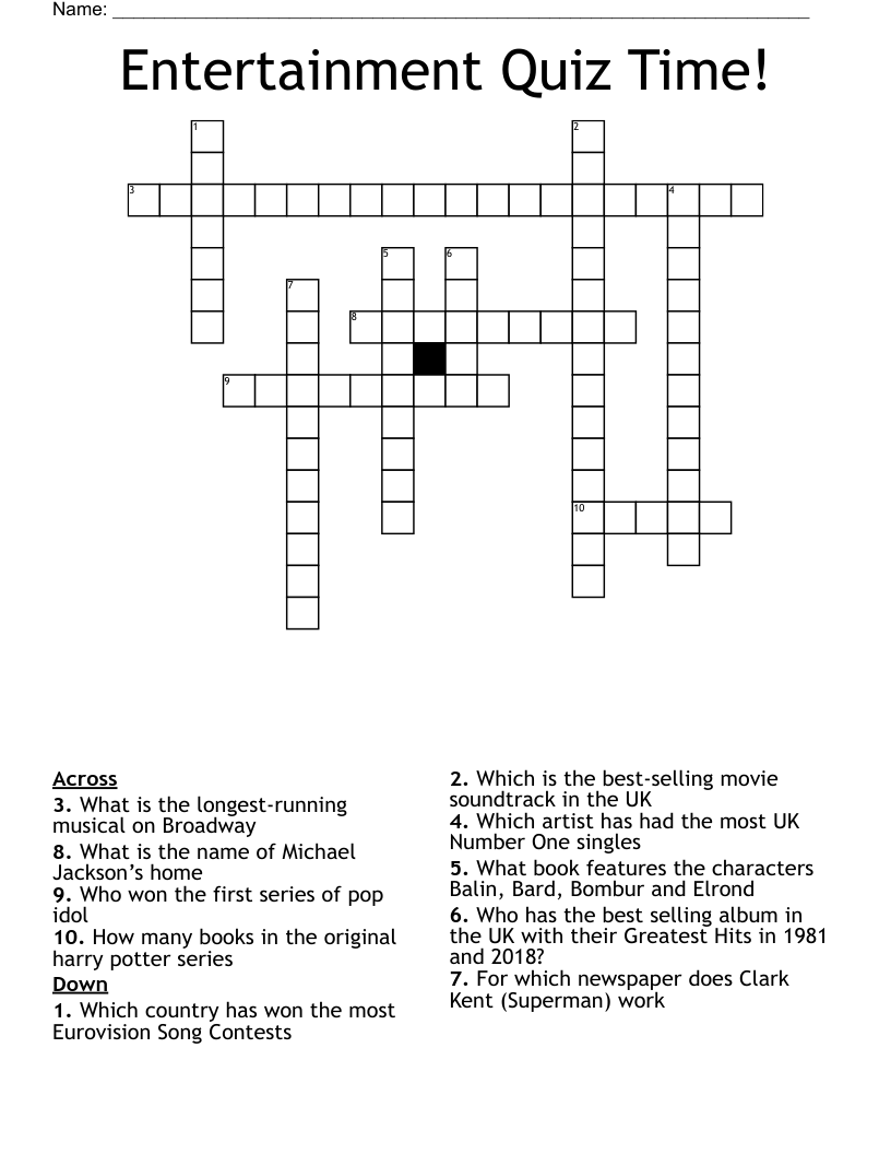 Entertainment Quiz Time! Crossword