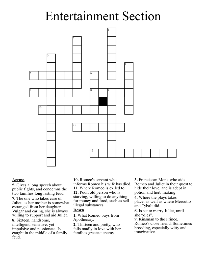 Entertainment Section Crossword
