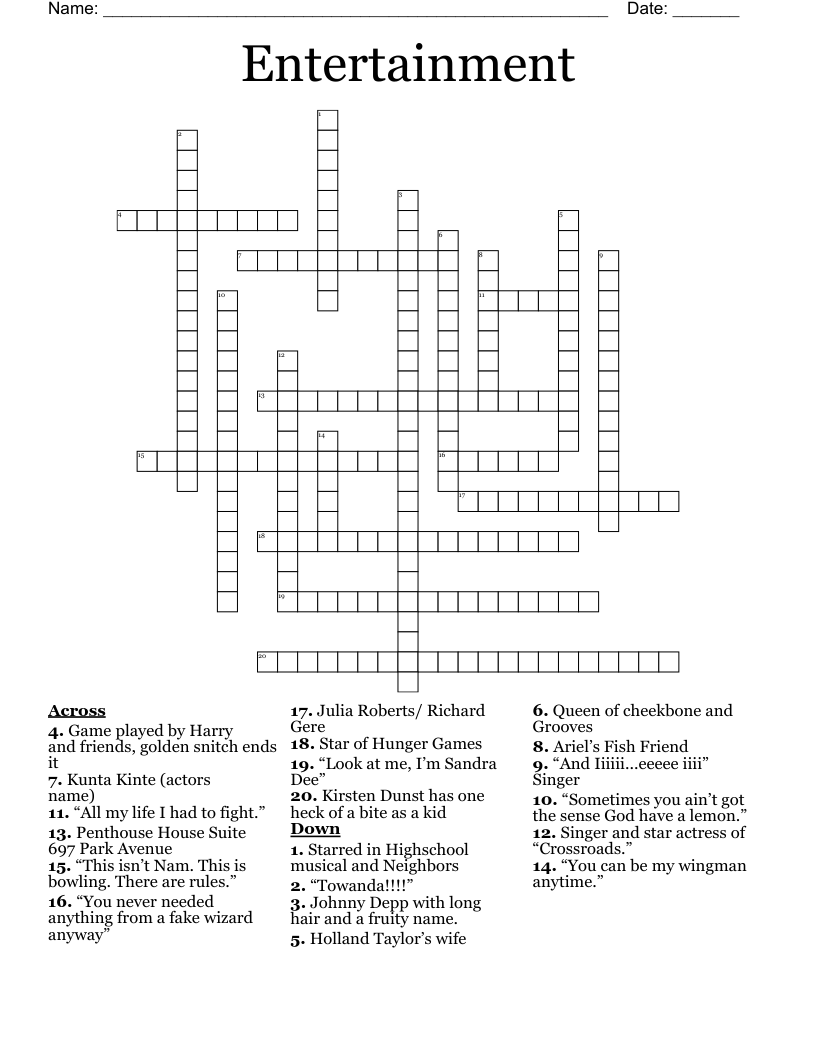 Entertainment  Crossword
