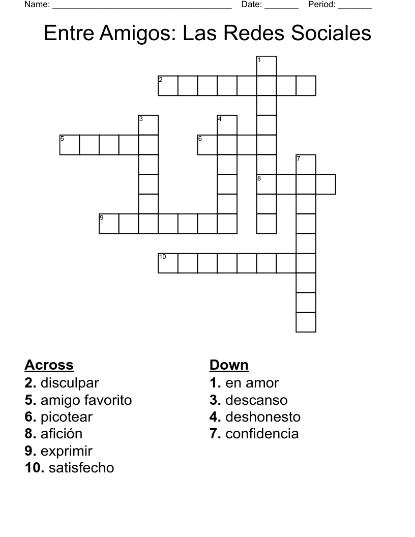 Entre Amigos: Las Redes Sociales Crossword