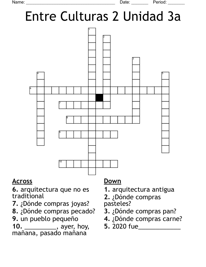 Entre Culturas 2 Unidad 3a Crossword