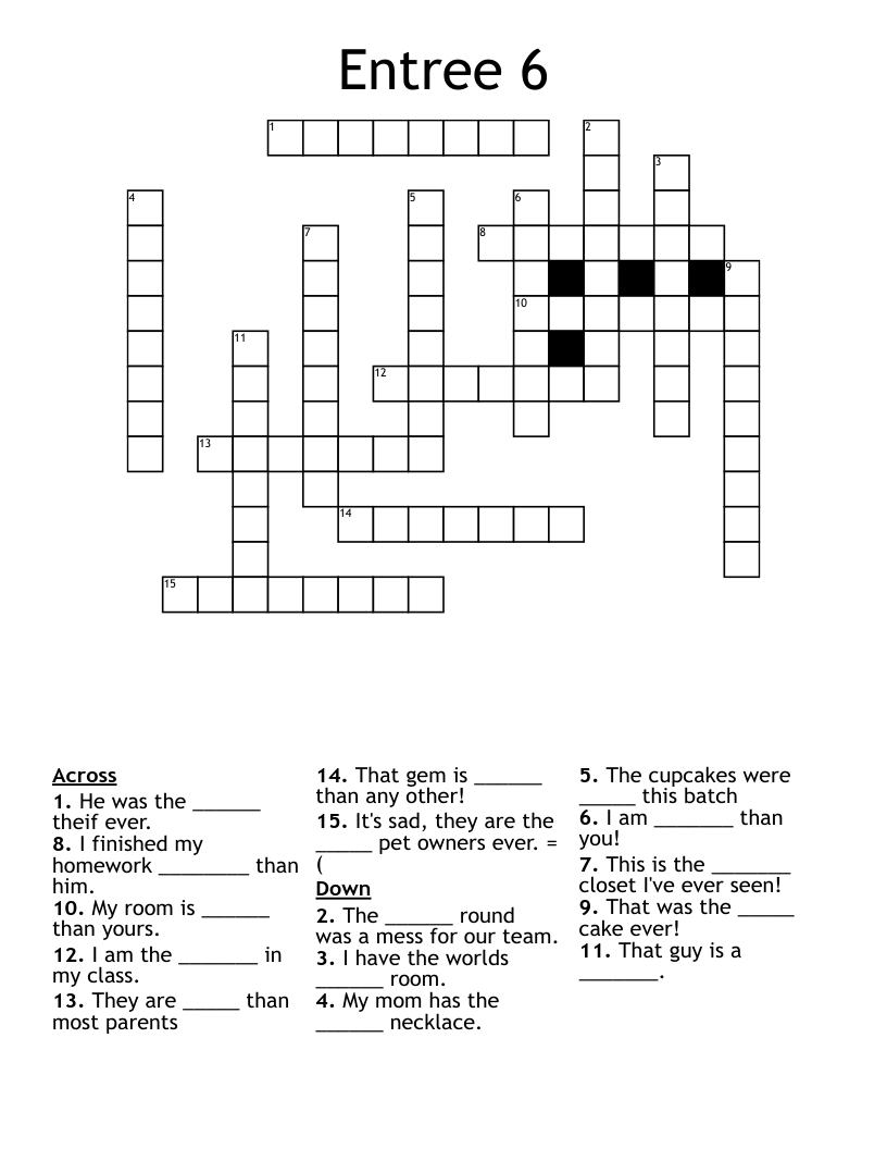 Entree 6 Crossword