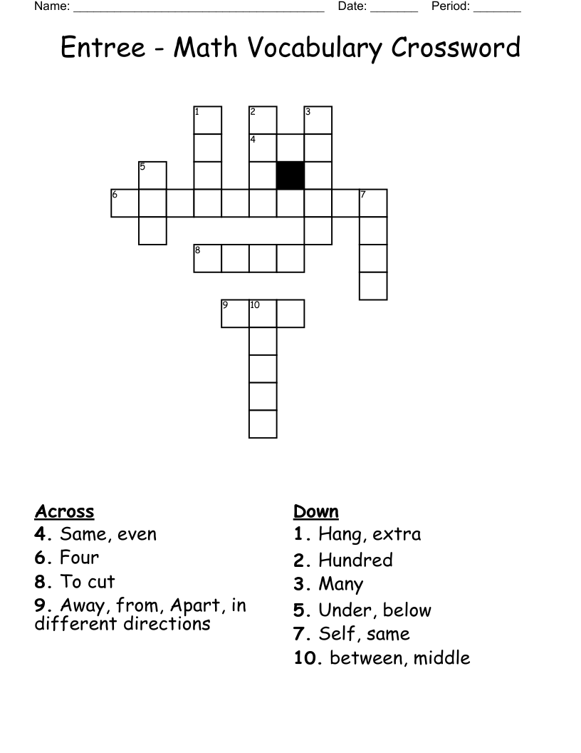 Entree - Math Vocabulary Crossword