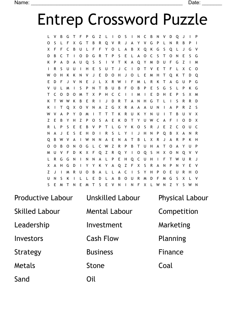 Entrep Crossword Puzzle   Word Search