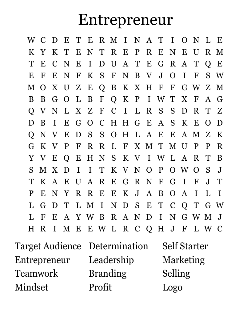 Entrepreneur Word Search