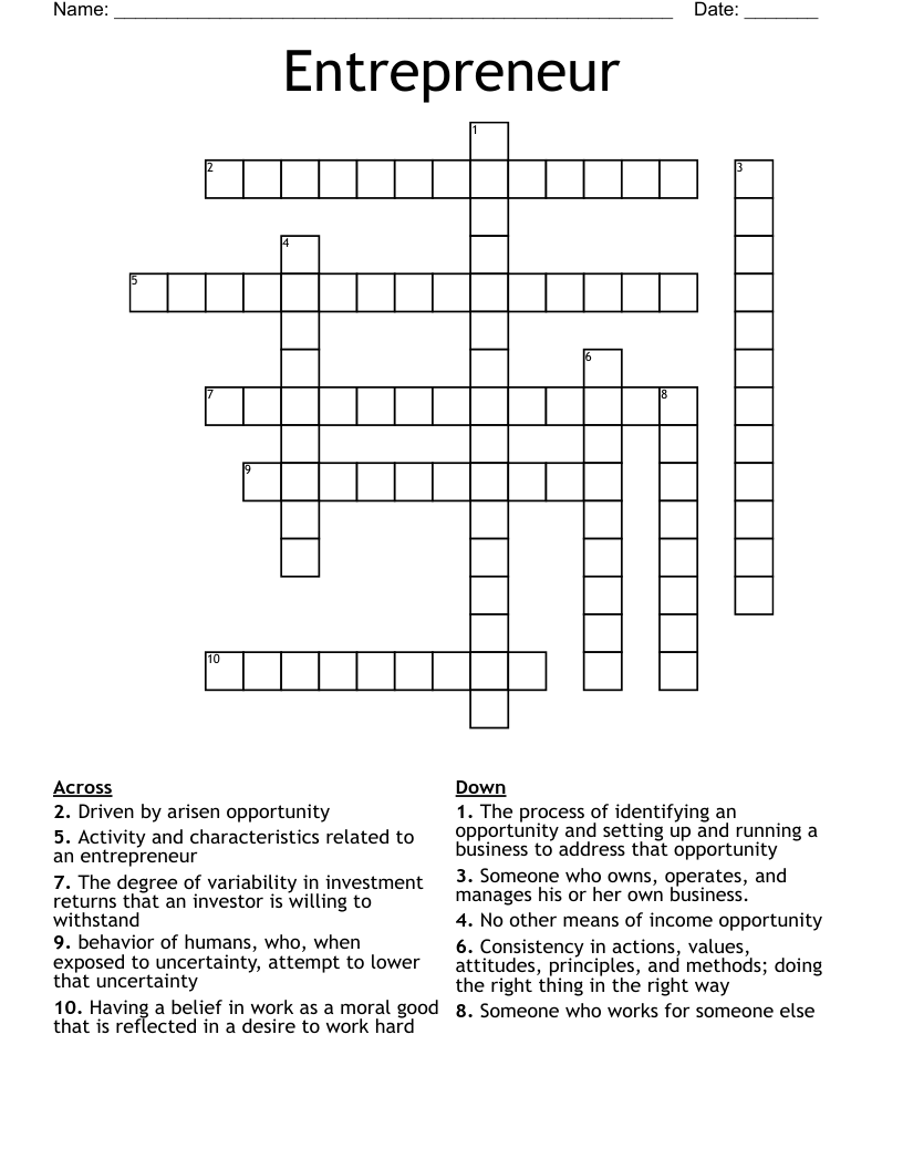 Entrepreneur  Crossword