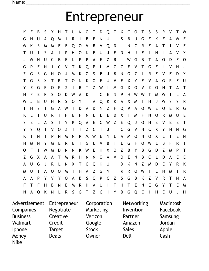 Entrepreneur  Word Search