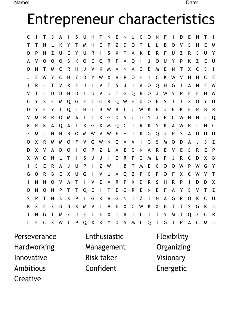 Entrepreneur characteristics  Word Search
