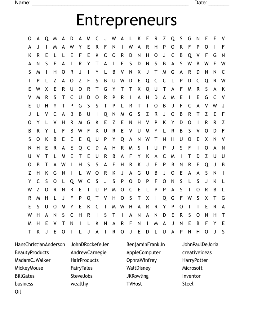 Entrepreneurs Word Search