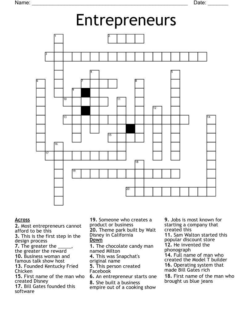 Entrepreneurs Crossword