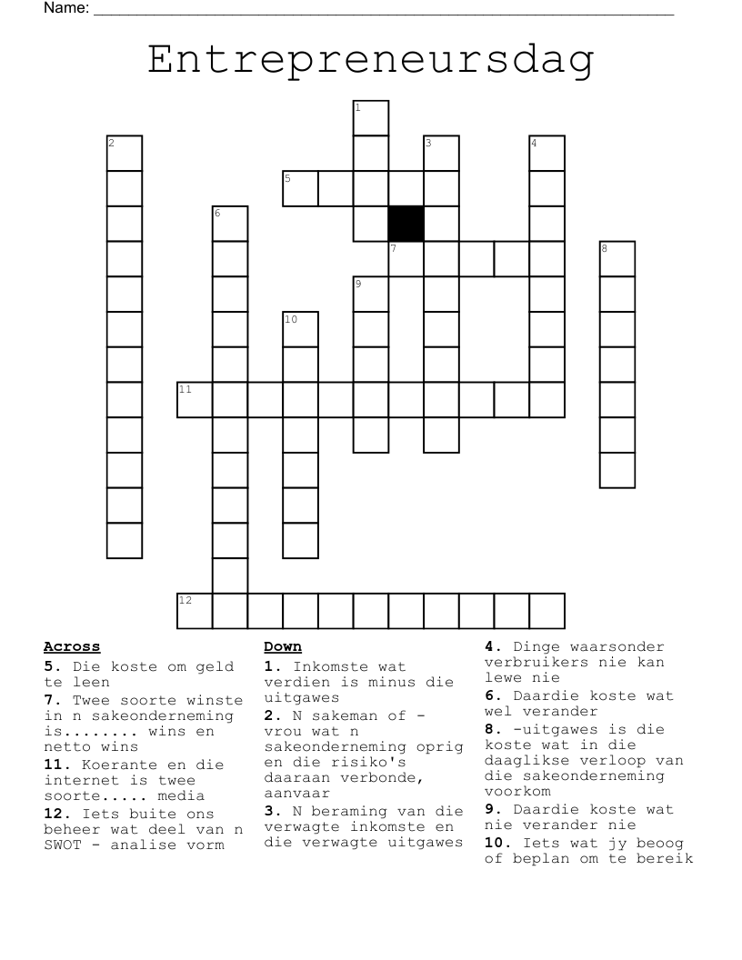 Entrepreneursdag Crossword