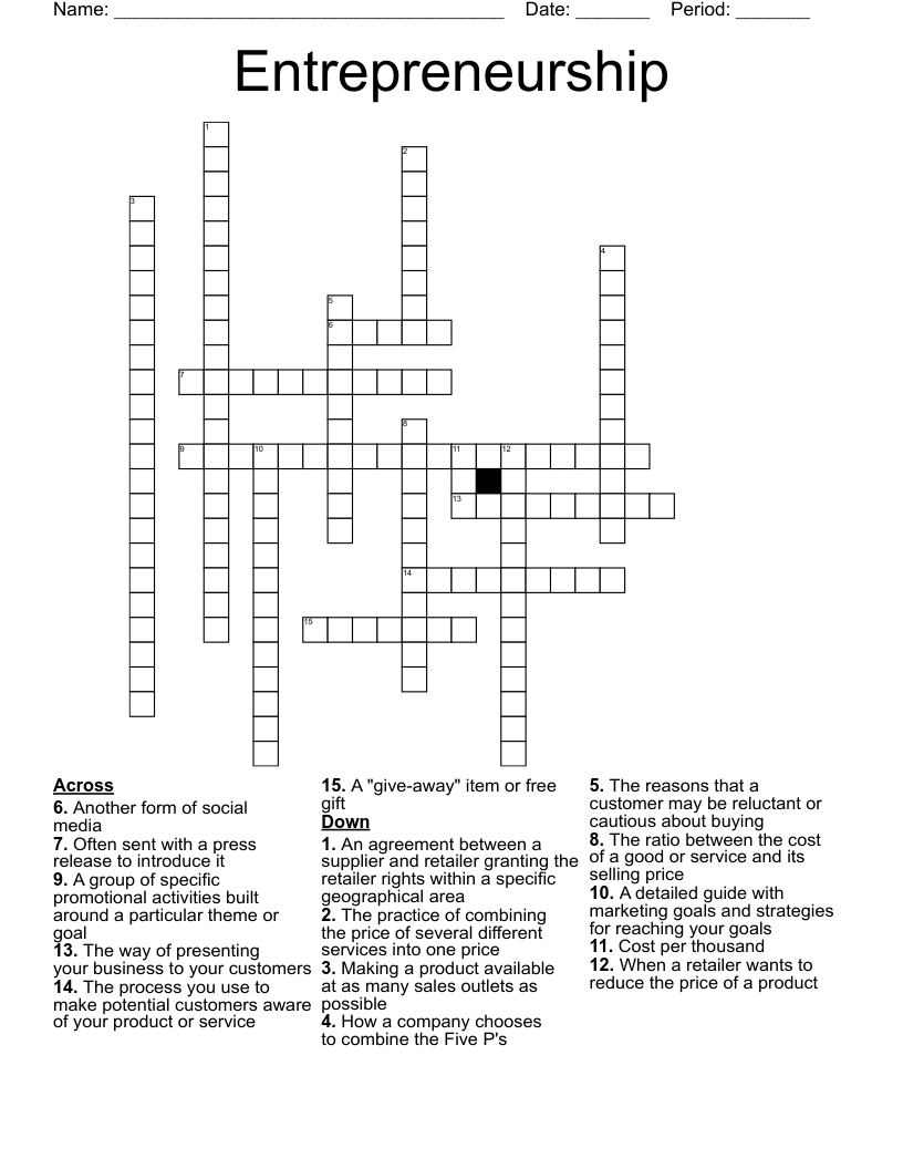 Entrepreneurship Crossword