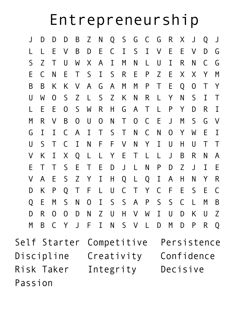 Entrepreneurship Word Search