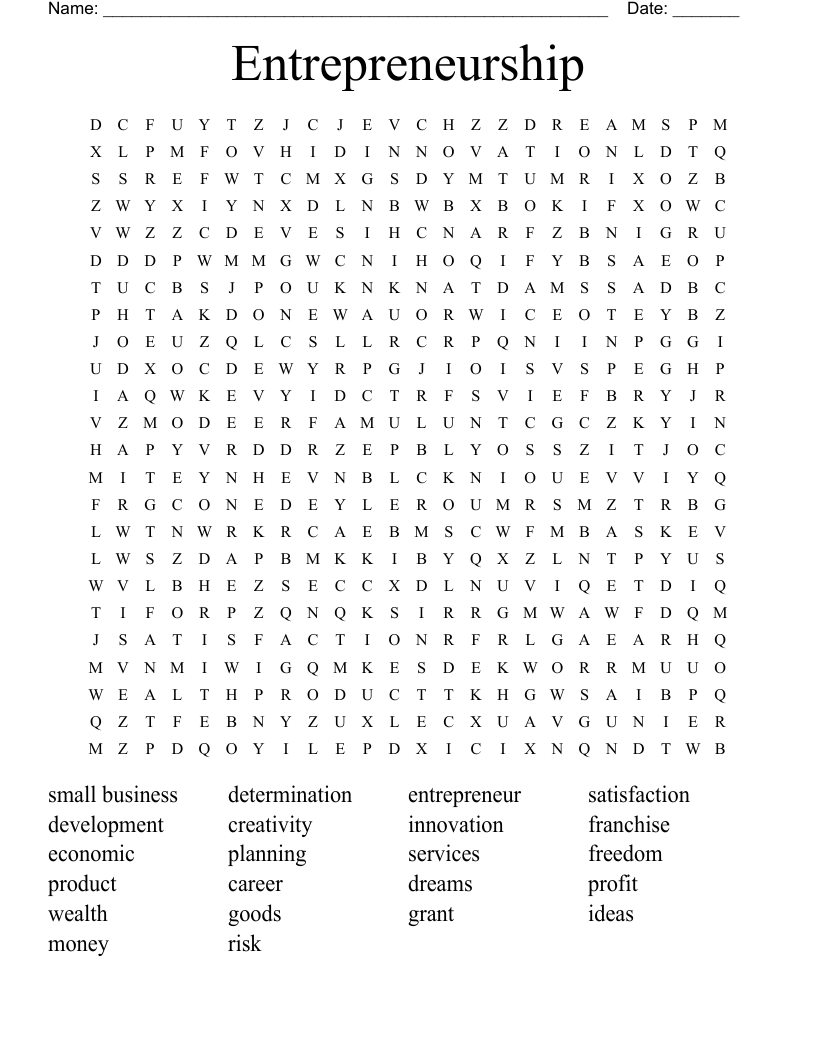 Entrepreneurship Word Search
