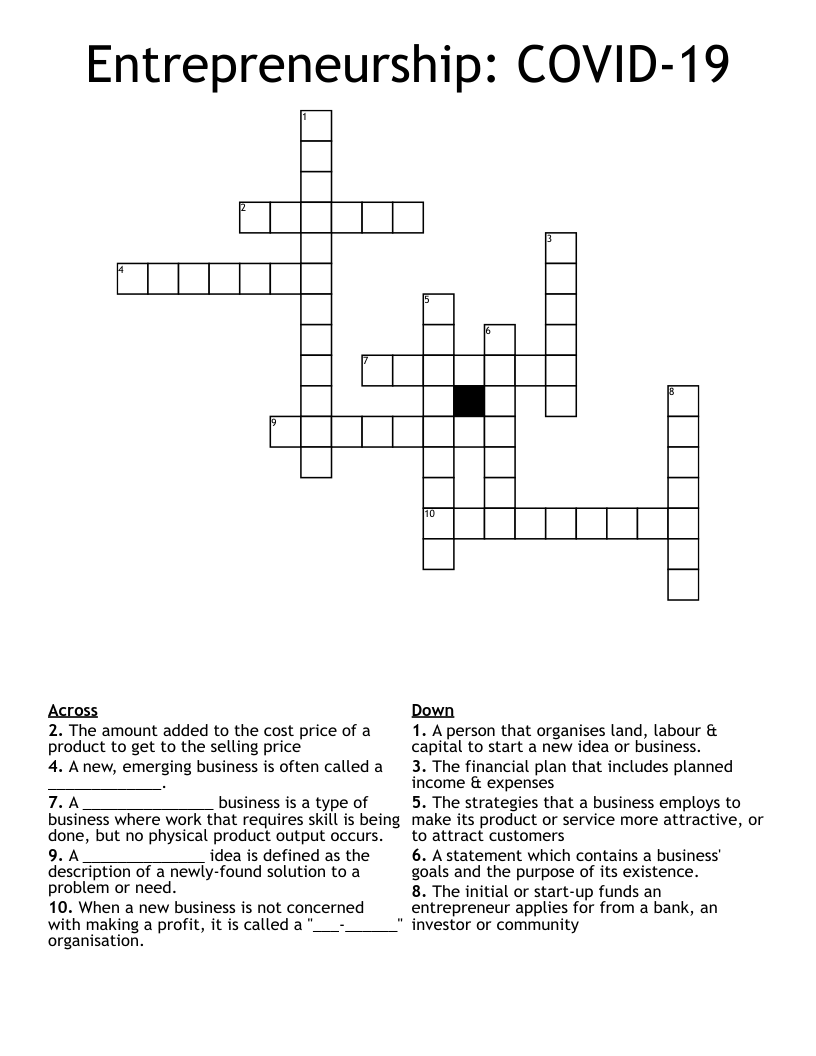 Entrepreneurship: COVID-19 Crossword