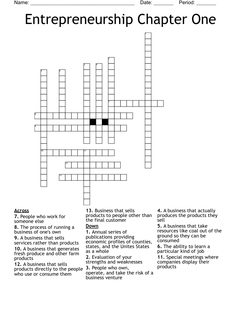 Entrepreneurship Chapter One Crossword
