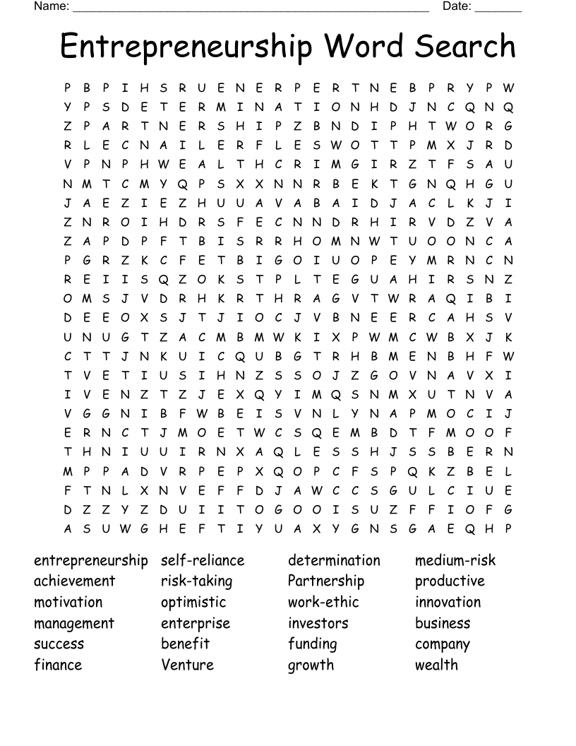 Entrepreneurship Word Search