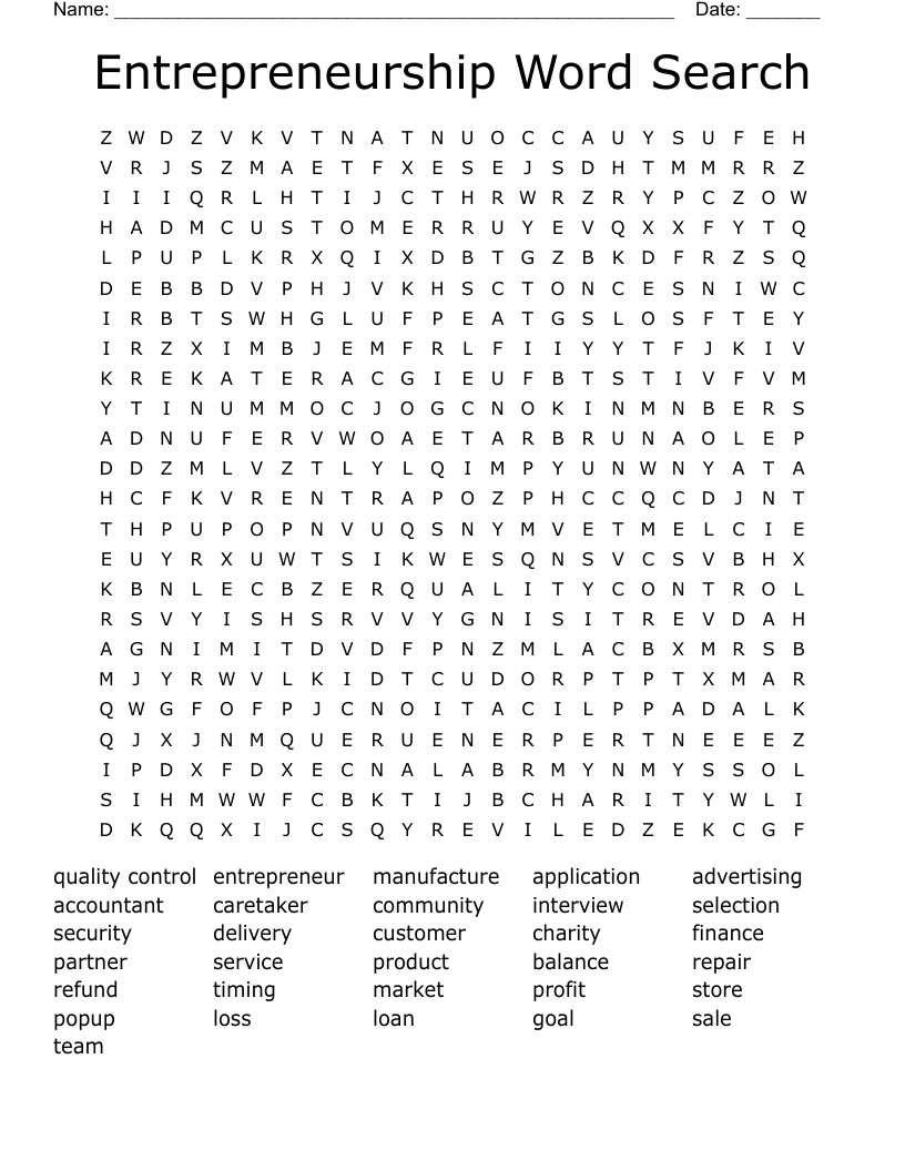 Entrepreneurship Word Search
