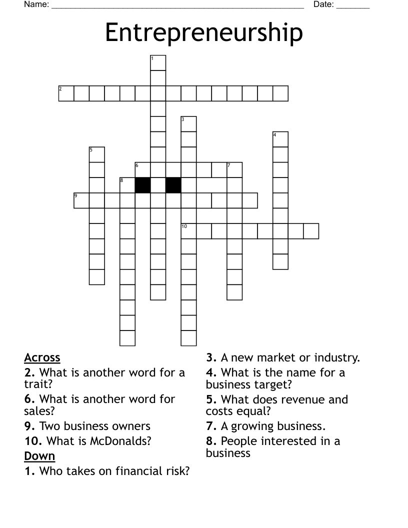 Entrepreneurship  Crossword