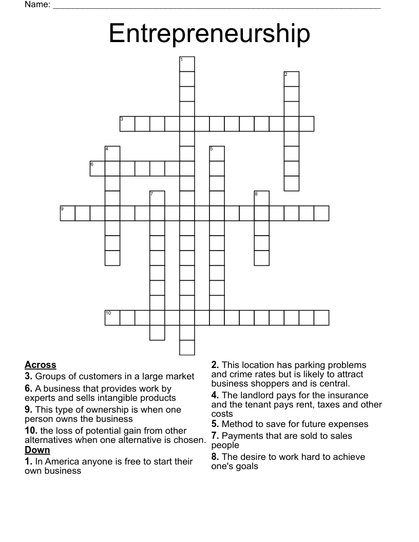 Entrepreneurship  Crossword