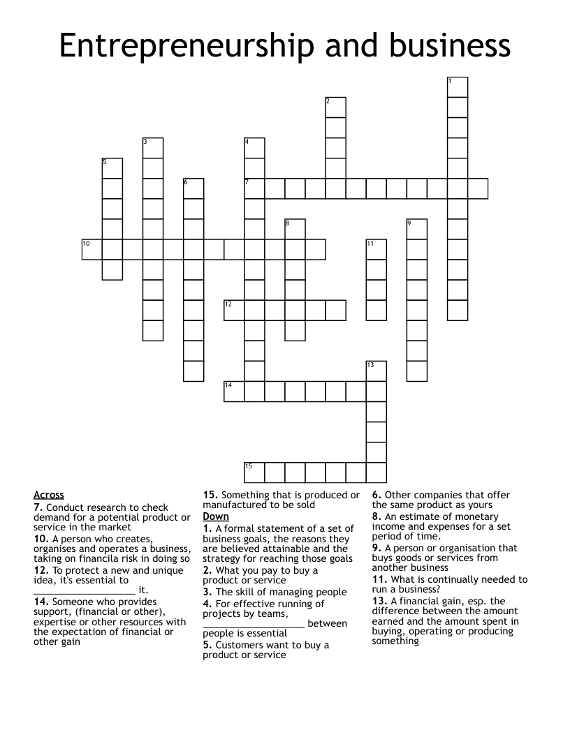 Entrepreneurship and business Crossword