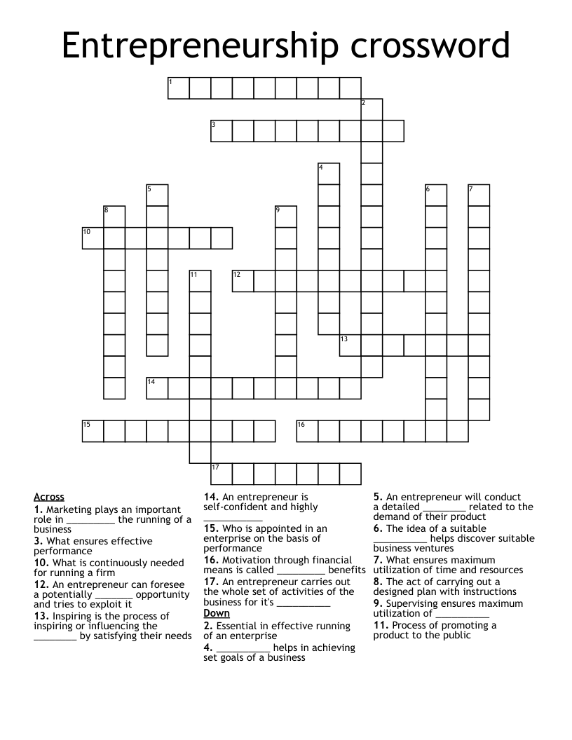 Entrepreneurship crossword