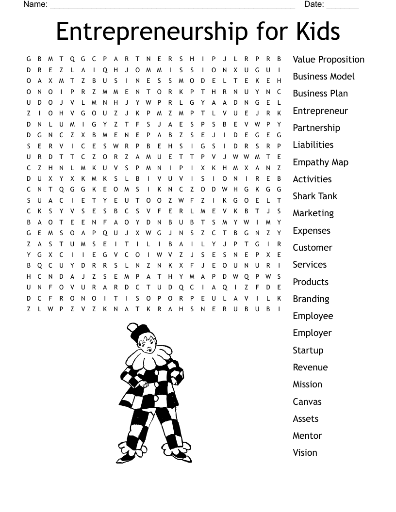 Entrepreneurship for Kids Word Search