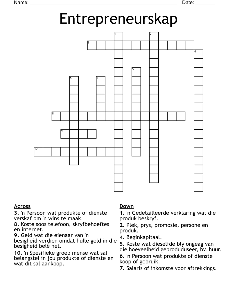 Entrepreneurskap Crossword