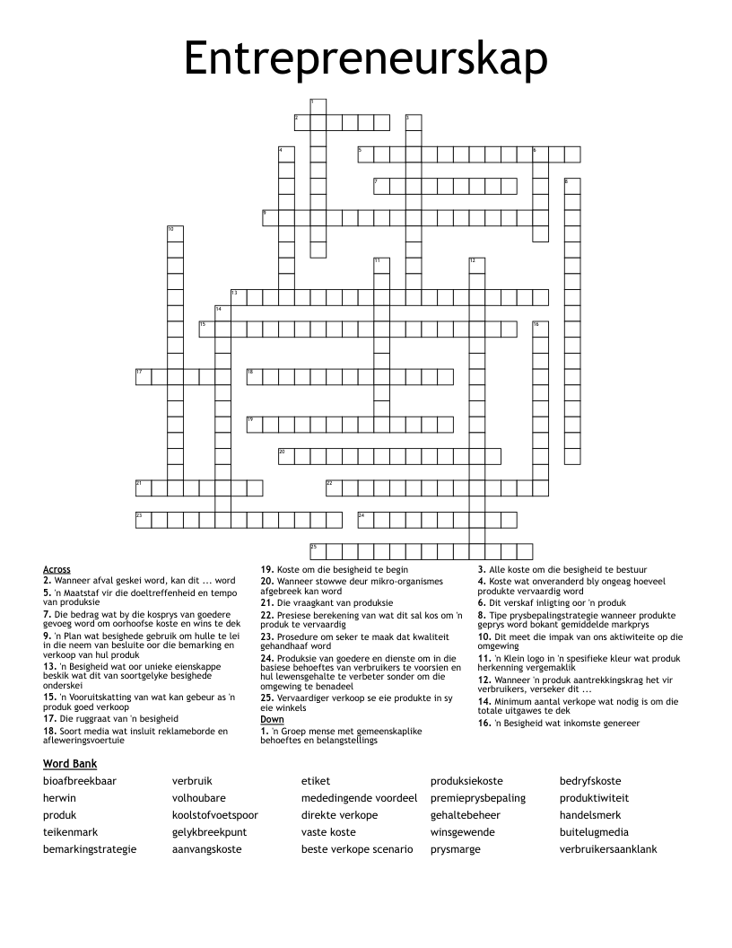 Entrepreneurskap Crossword