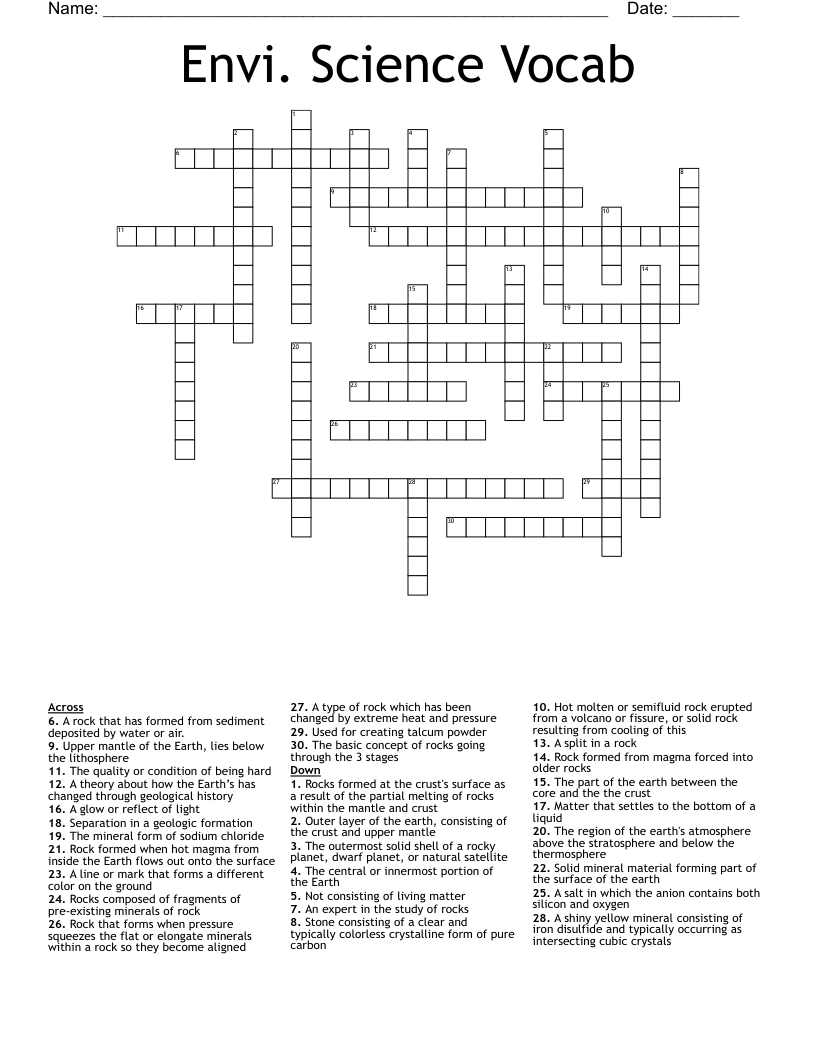 Envi. Science Vocab Crossword