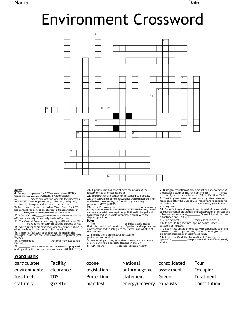 Environment Crossword
