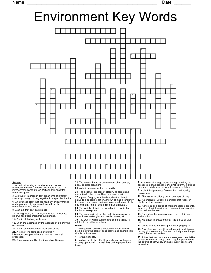 Environment Key Words Crossword