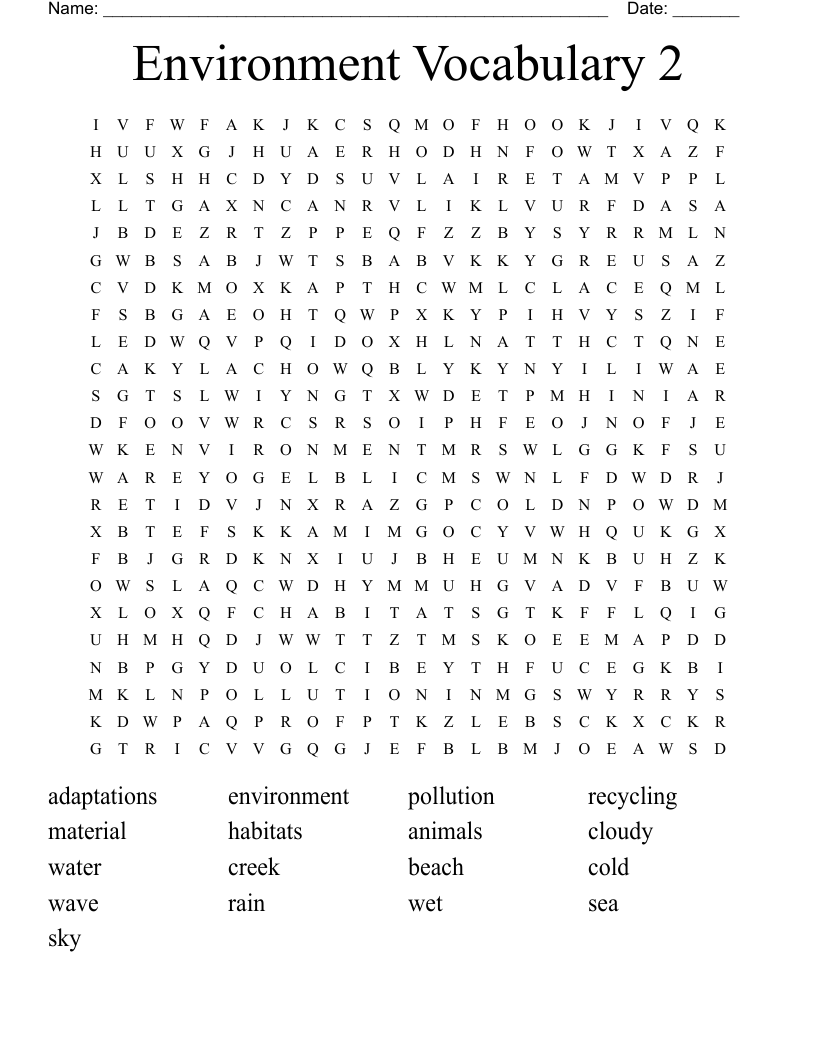 Environment Vocabulary 2 Word Search