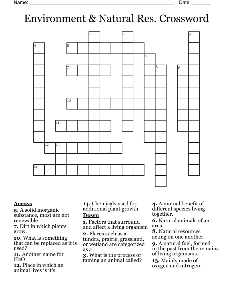 Environment & Natural Res. Crossword