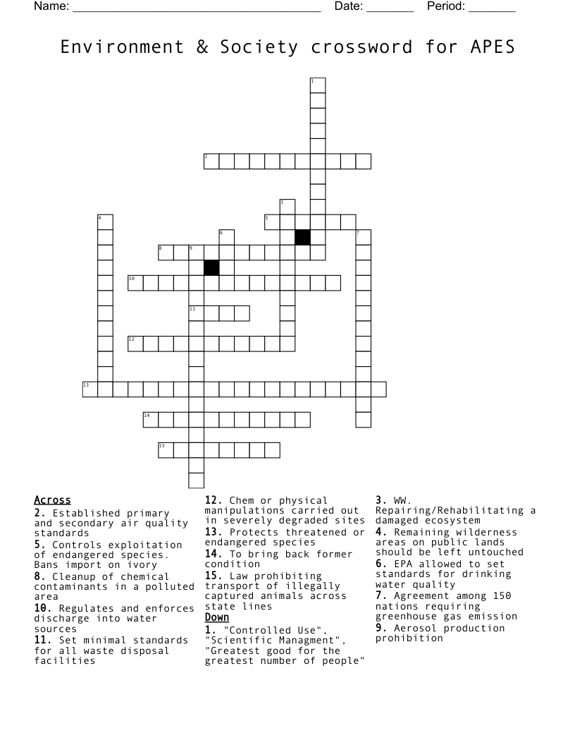 Environment & Society crossword for APES