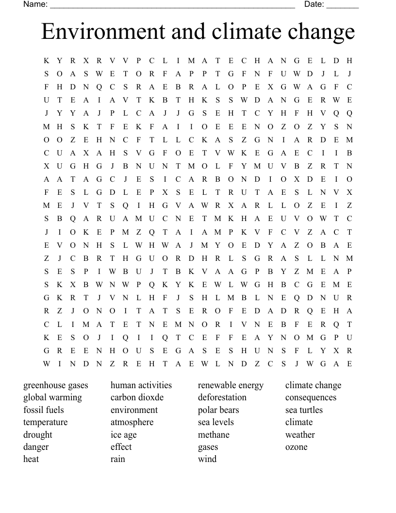 Environment and climate change Word Search