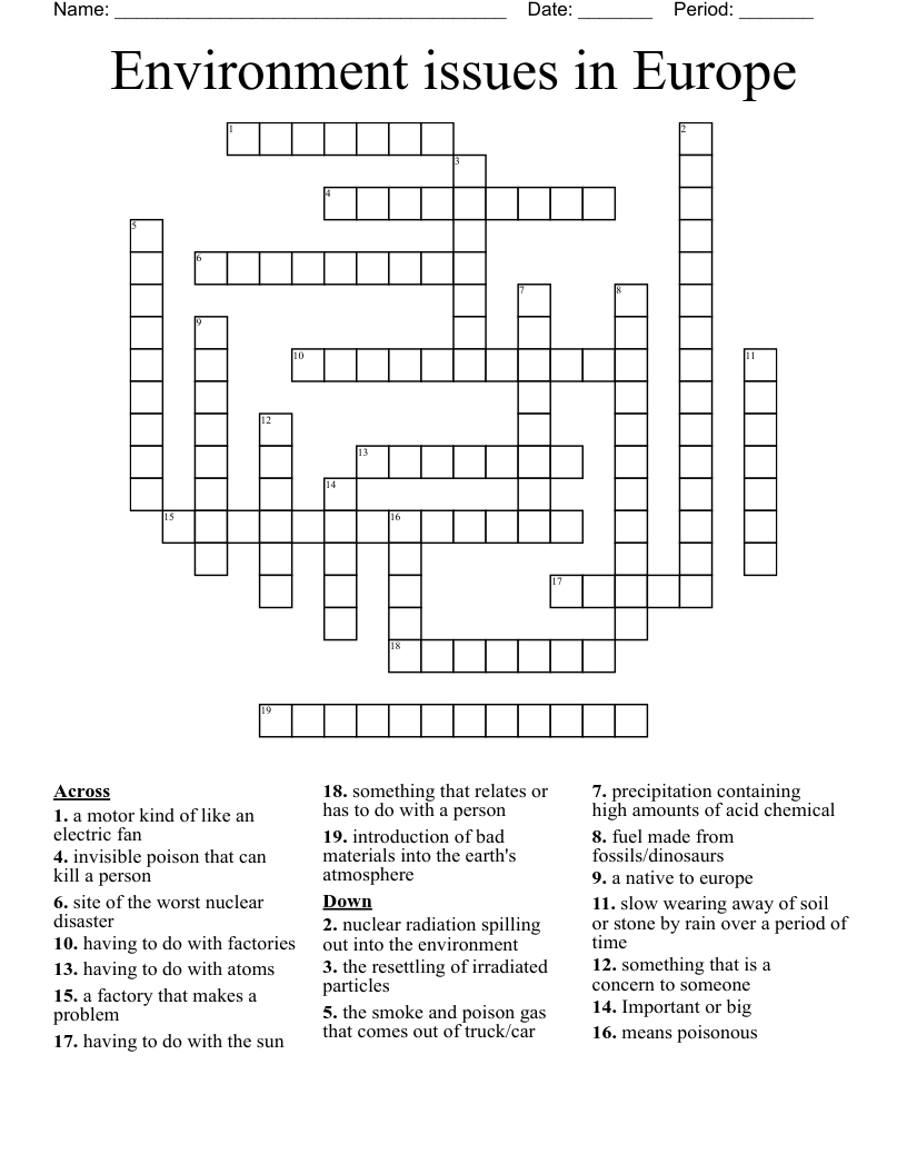 Environment issues in Europe  Crossword