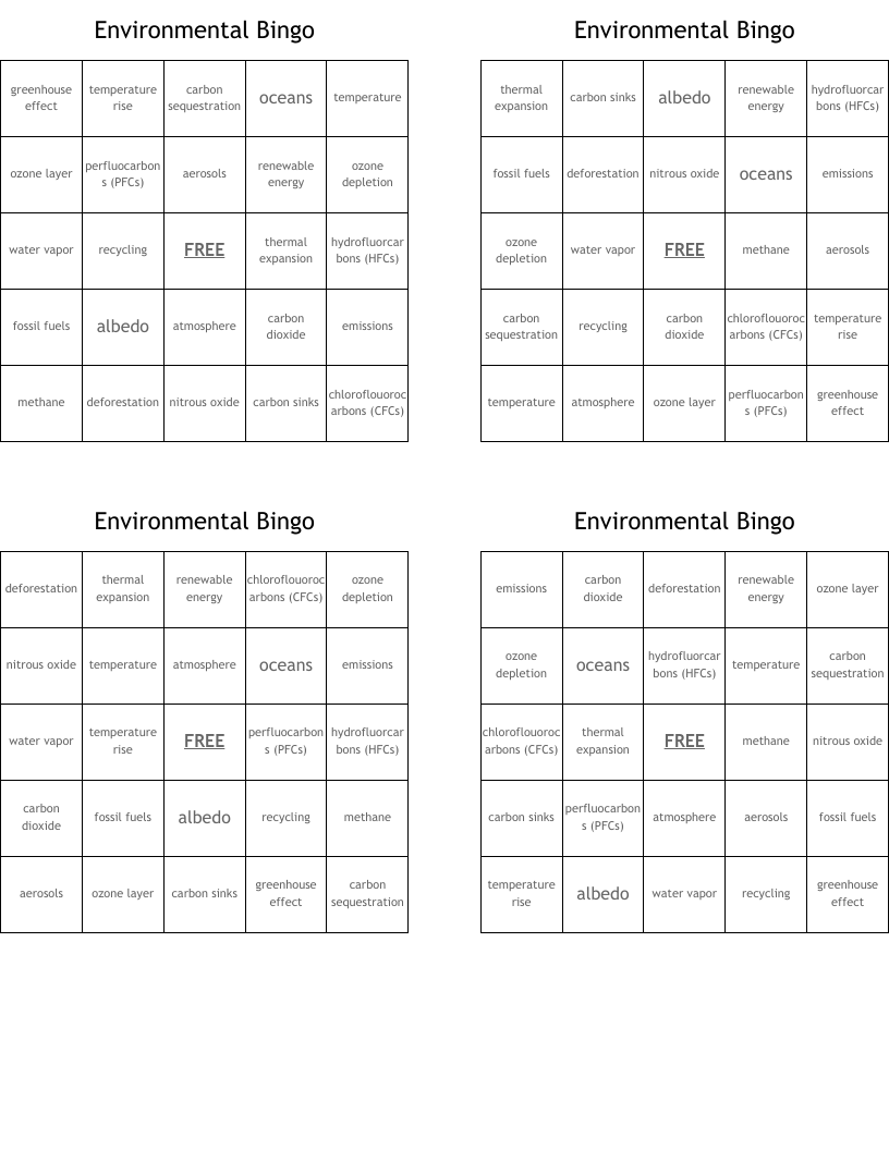 Environmental Bingo